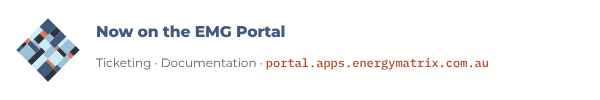 Signature strip: Now on the EMG Portal. Ticketing, Documentation.