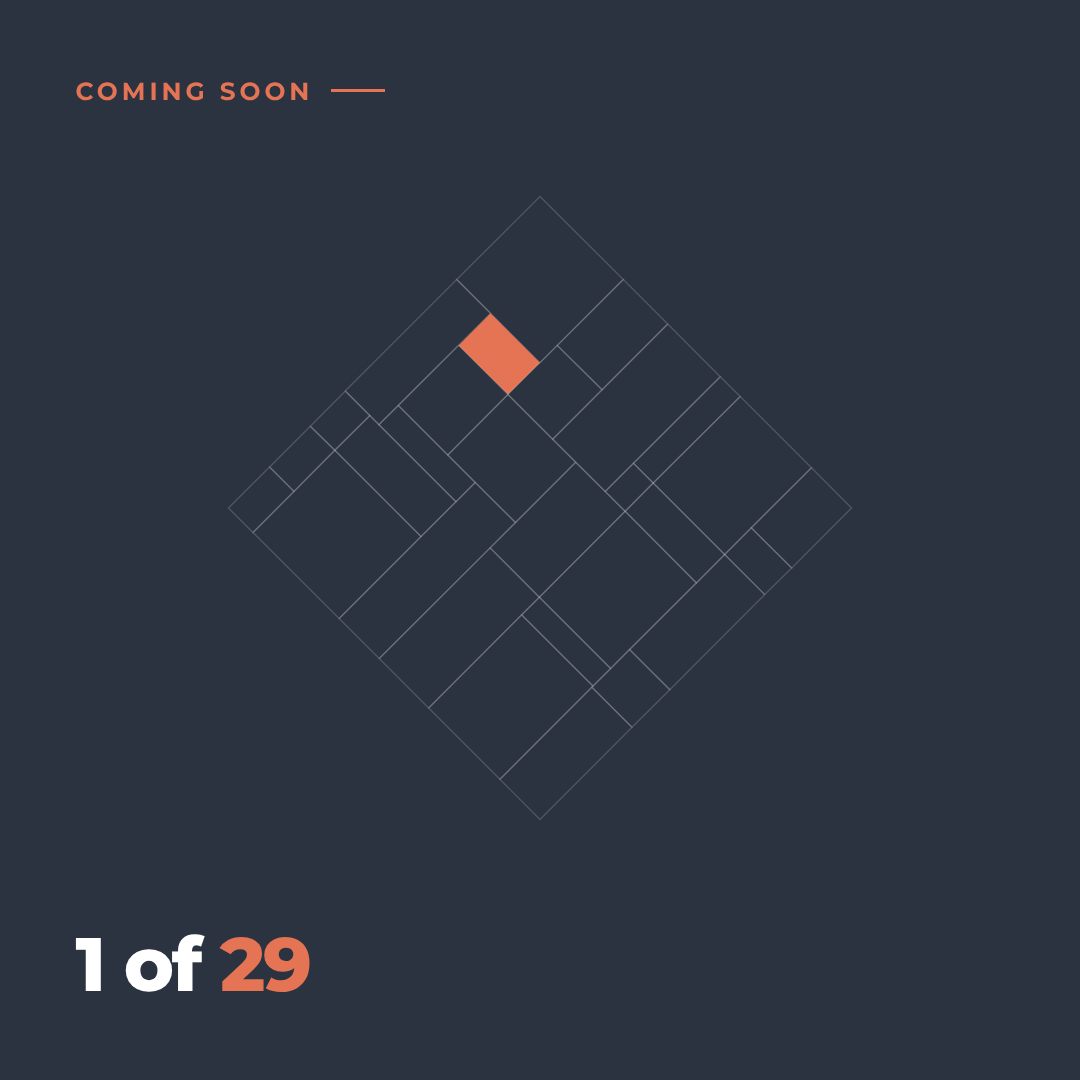 Teams post 1: one coral tile of the EMG mark lit, with the words 1 of 29.